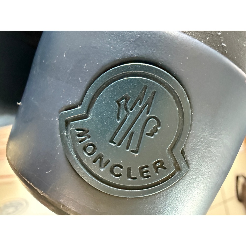Moncler Mens Navy Blue Leather Low Top Sneakers Made in Italy Logo Shoes flaw - Picture 12 of 12